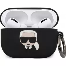Coque AirPods Pro / Pro 2 - Karl Lagerfeld silicone soft touch avec logo 3D - Noir
