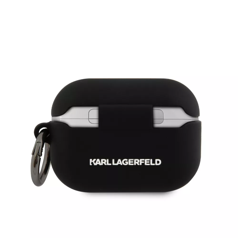 Coque AirPods Pro / Pro 2 - Karl Lagerfeld silicone soft touch avec logo 3D - Noir