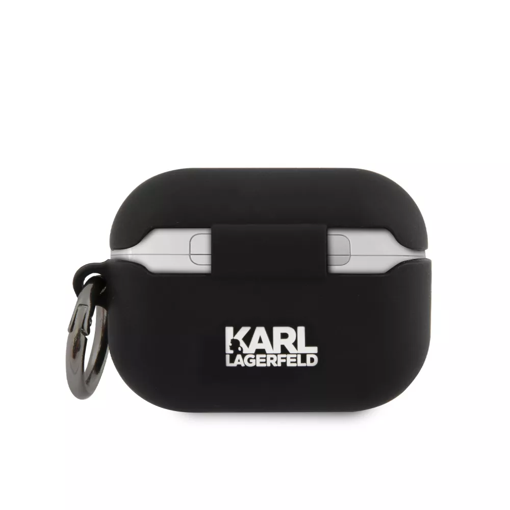 Coque AirPods Pro / Pro 2 - Karl Lagerfeld silicone soft touch avec logo 3D - Noir