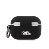 Coque AirPods Pro / Pro 2 - Karl Lagerfeld silicone soft touch avec logo 3D - Noir