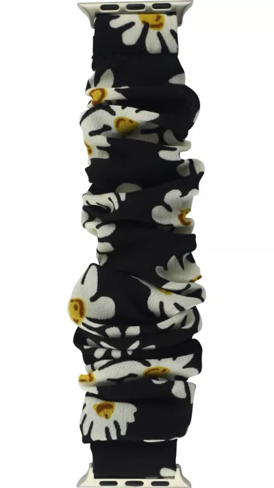 Stoff Ersatz Armband Scrunchie blumen schwarz - Apple Watch 38/40/41/42 mm