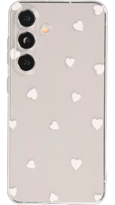 Coque Samsung Galaxy S24 - Gel petit coeur transparent - Blanc