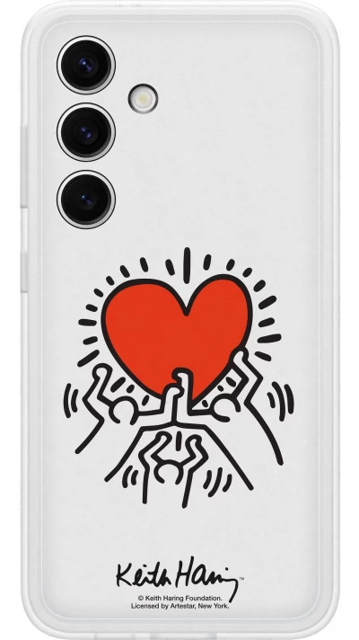 Coque Samsung Galaxy S24+ - Samsung Keith Haring illustration cœur et bord silicone blanc - Blanc