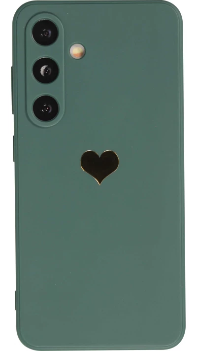 Coque Samsung Galaxy S24 - Silicone Mat Coeur doré - Vert foncé