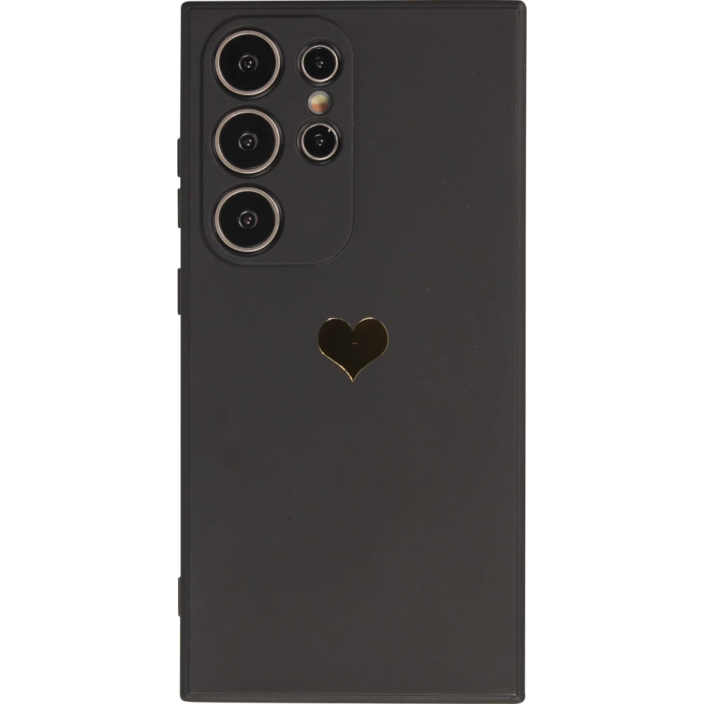 Coque Samsung Galaxy S24 Ultra - Silicone Mat Coeur doré - Noir
