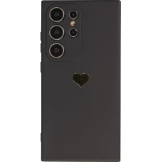 Coque Samsung Galaxy S24 Ultra - Silicone Mat Coeur doré - Noir