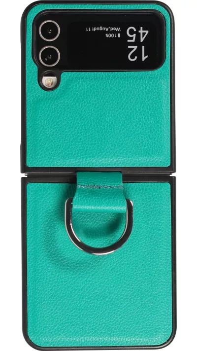 Samsung Galaxy Z Flip5 Case Hülle - Leder Design mit Haltering - Blau