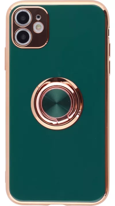 Hülle iPhone 12 Pro Max - Gummi Bronze mit Ring - Dunkelgrün