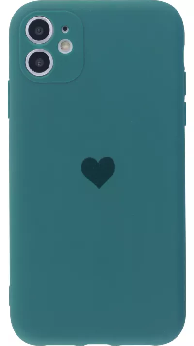 Hülle iPhone 11 - Silikon Mat Herz - Dunkelgrün