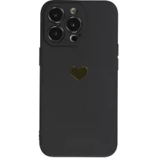 Coque iPhone 16 Pro - Silicone Mat Coeur doré - Noir
