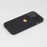 Coque iPhone 16 Pro - Silicone Mat Coeur doré - Noir