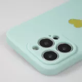 Coque iPhone 16 Pro - Silicone Mat Coeur doré - Turquoise