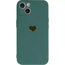 iPhone 12 / 12 Pro Case Hülle - Silikon Mat Herz gold - Dunkelgrün