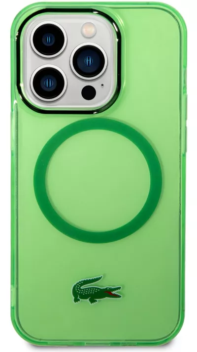Coque iPhone 14 Pro - Lacoste gel laqué transparent avec MagSafe - Vert clair