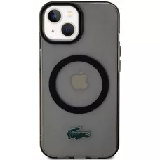 Coque iPhone 15 Plus - Lacoste gel laqué transparent avec MagSafe - Noir