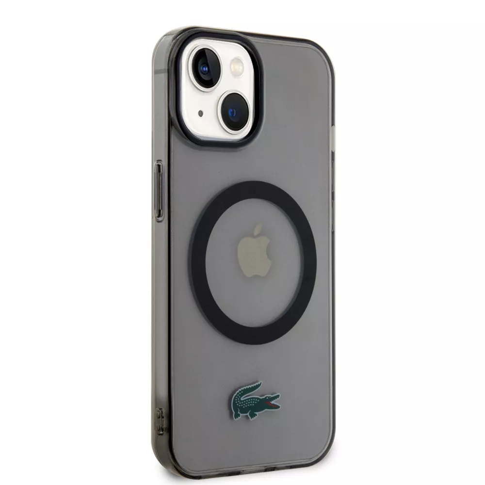 Coque iPhone 15 Plus - Lacoste gel laqué transparent avec MagSafe - Noir