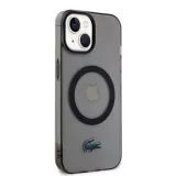 Coque iPhone 15 Plus - Lacoste gel laqué transparent avec MagSafe - Noir