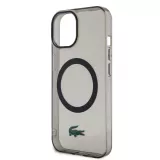 Coque iPhone 15 Plus - Lacoste gel laqué transparent avec MagSafe - Noir