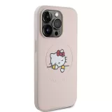 Coque iPhone 15 Pro - Hello Kitty rêveur en similicuir avec MagSafe - Rose clair