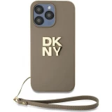 Coque iPhone 15 Pro Max - DKNY avec bracelet détachable et logo doré - Beige