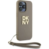 Coque iPhone 15 Pro Max - DKNY avec bracelet détachable et logo doré - Beige