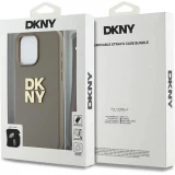 Coque iPhone 15 Pro Max - DKNY avec bracelet détachable et logo doré - Beige
