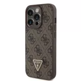 Coque iPhone 15 Pro - Guess monogramme similicuir logo métal et strass avec lanière amovible - Brun