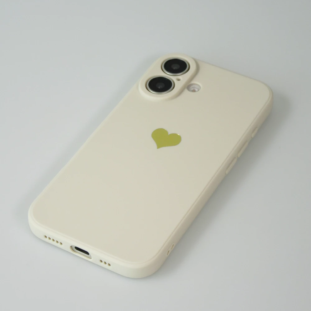 Coque iPhone 16 Plus - Silicone Mat Coeur doré - Beige