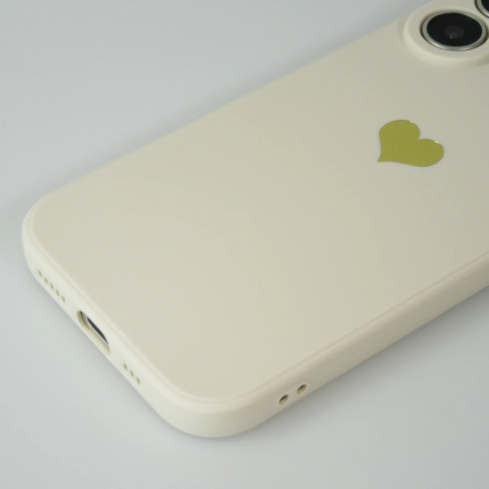 Coque iPhone 16 Plus - Silicone Mat Coeur doré - Beige