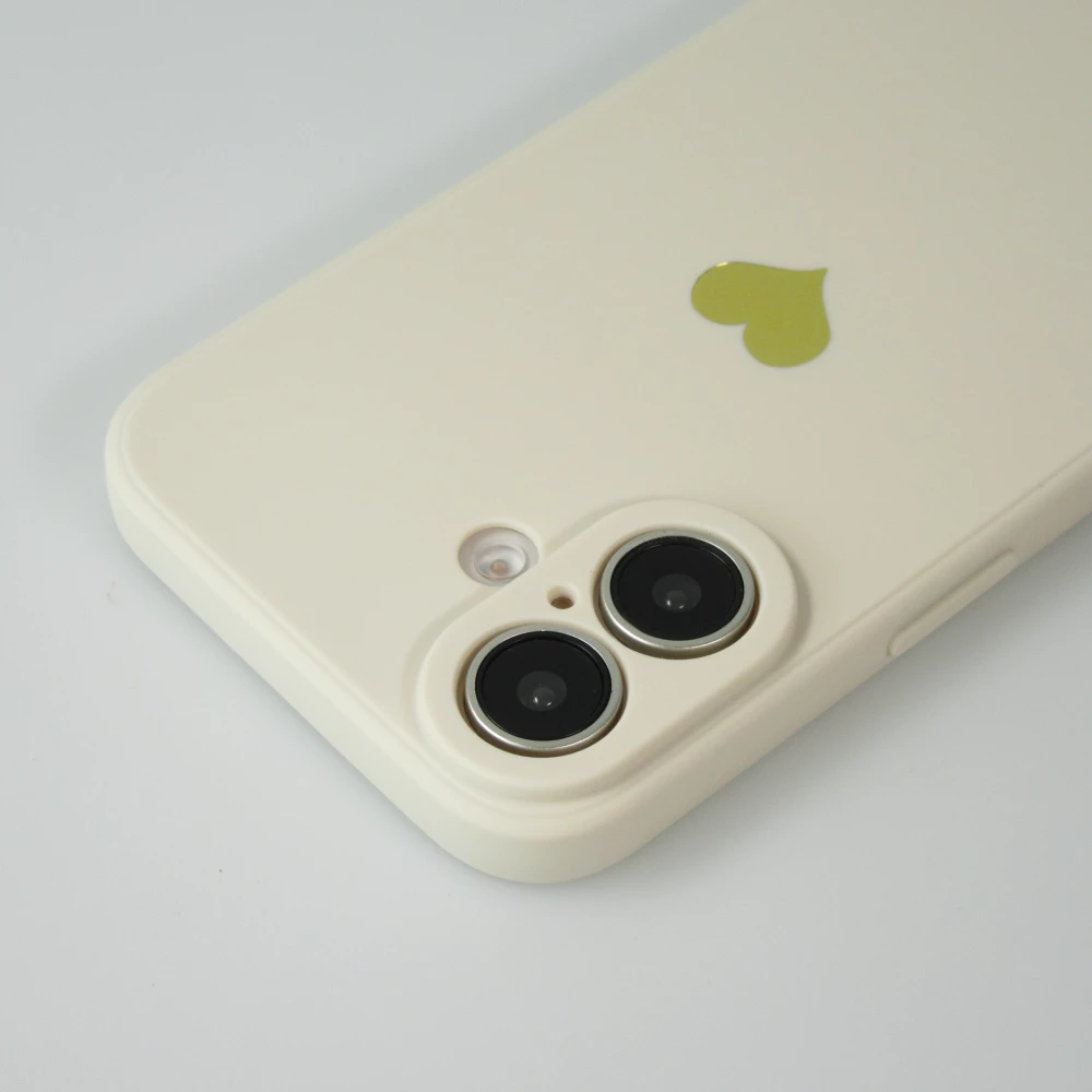 Coque iPhone 16 Plus - Silicone Mat Coeur doré - Beige