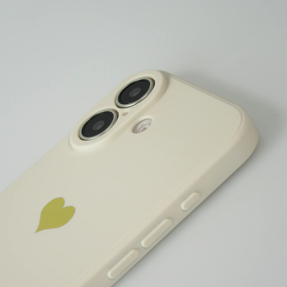 Coque iPhone 16 Plus - Silicone Mat Coeur doré - Beige