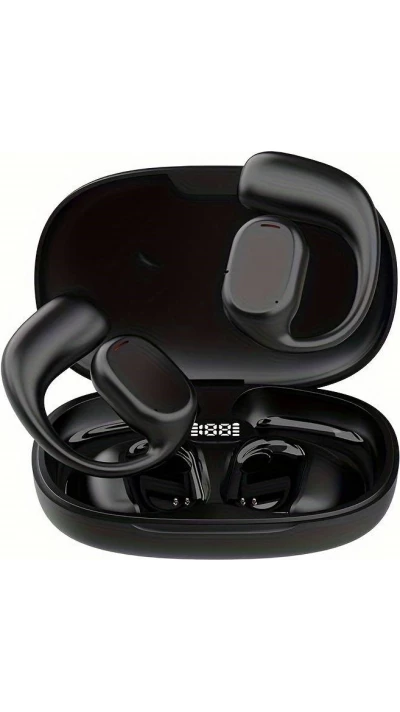 Ecouteurs Bluetooth sans fil à conduction osseuse accroche oreille avec affichage LED - Noir