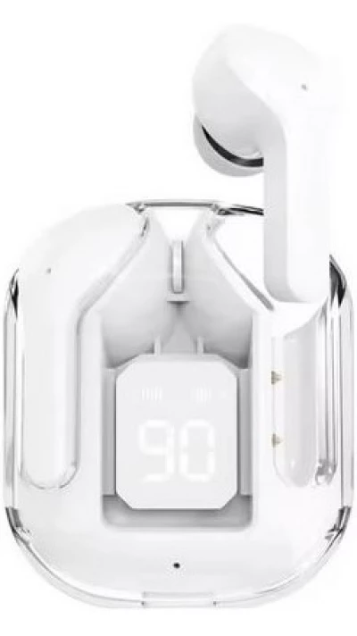 Ecouteurs sans fil Bluetooth 5.3 Crystal Pods TWS In-Ear transparents + affichage LED - Blanc