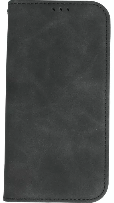 Etui cuir iPhone 13 - Flip Wallet vintage avec fermeture aimantée et compartiment cartes - Noir