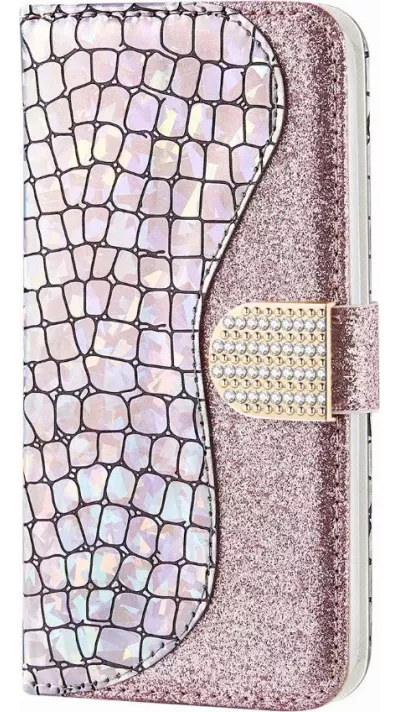 Hülle iPhone XR - Flip Croco Strass  - Rosa
