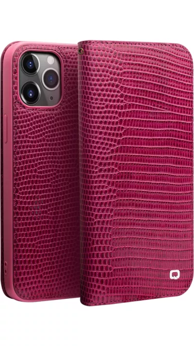 Hülle iPhone 12 Pro Max - Qialino Croco Flip Echtleder - Rosa