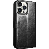 Fourre iPhone 16 Pro - Flip Qialino cuir véritable avec fermeture magnétique - Noir