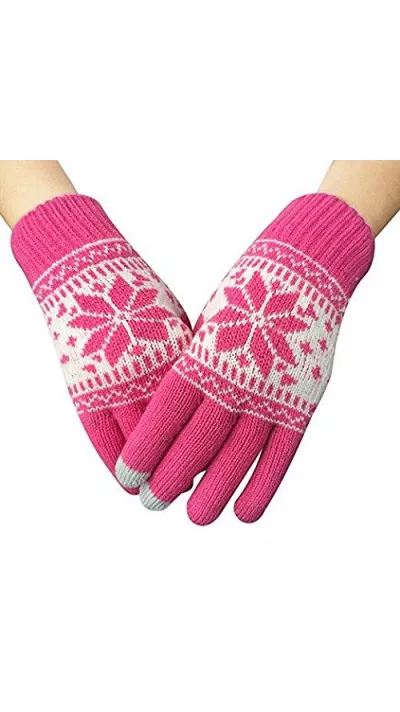Strickhandschuhe "Snowflake" für Winter mit Touchscreen kompatibilität - Rosa
