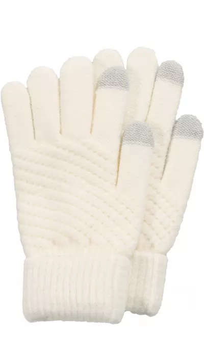 Winter-Touch-Handschuhe aus Strick mit Kompatibilität für Smartphone- und Tablet-Bildschirme - Weiß