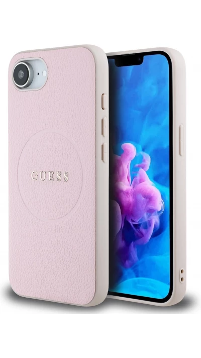 iPhone 16e Case Hülle - Guess MagSafe Klassisches Logo PU Geprägt - Rosa