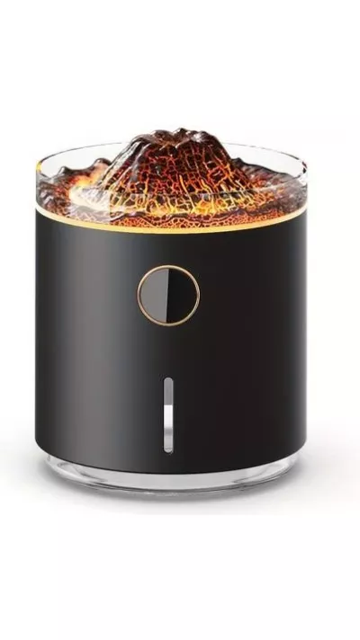 Luftbefeuchter Vulkan Flame Aroma Diffusor mit Digitalanzeige & LED Flamme - Schwarz