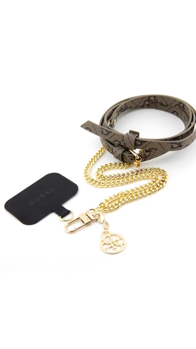Universeller Guess Riemen / Schulterriemen aus Kunstleder mit verstellbarem Monogramm und silbernem Charm-Anhänger - Braun und Gold
