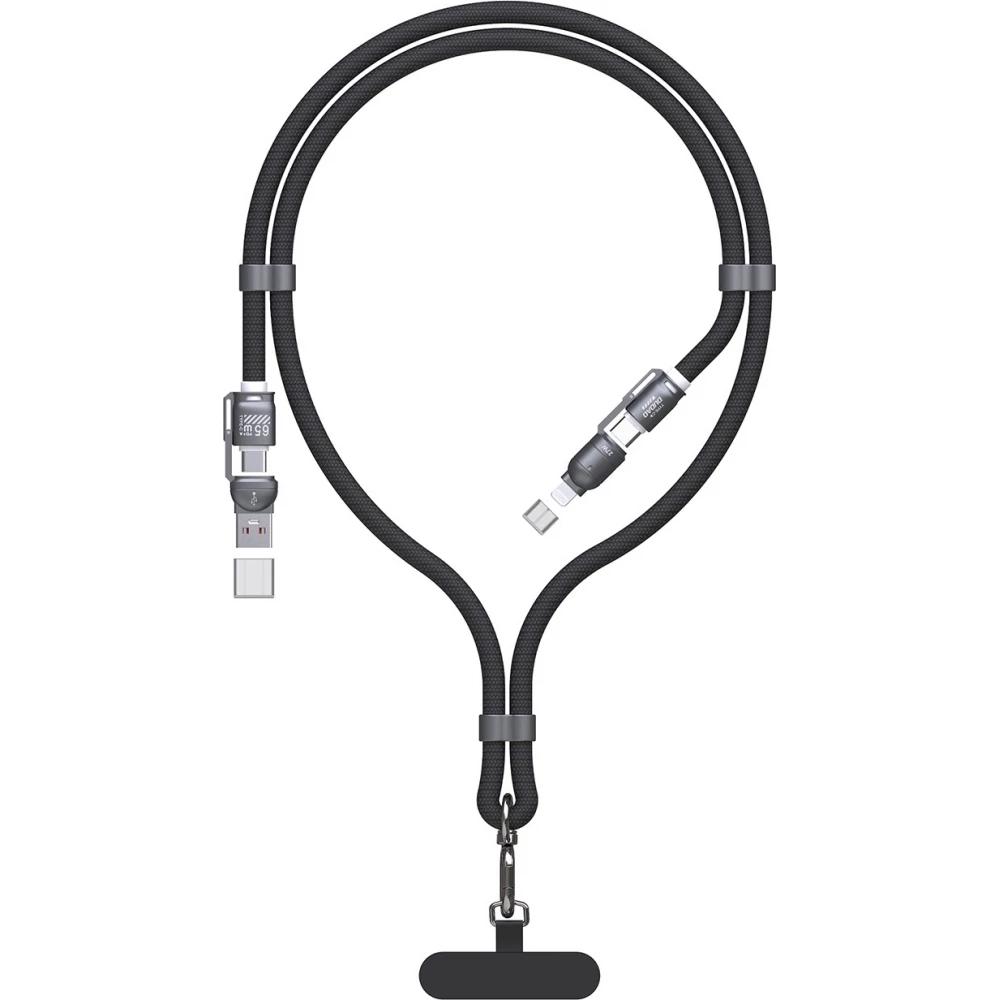 Lanière câble 4 en 1 Dudao L20MAX USB-A / USB-C / Lightning PD QC 65W (1.5 m) - Noir