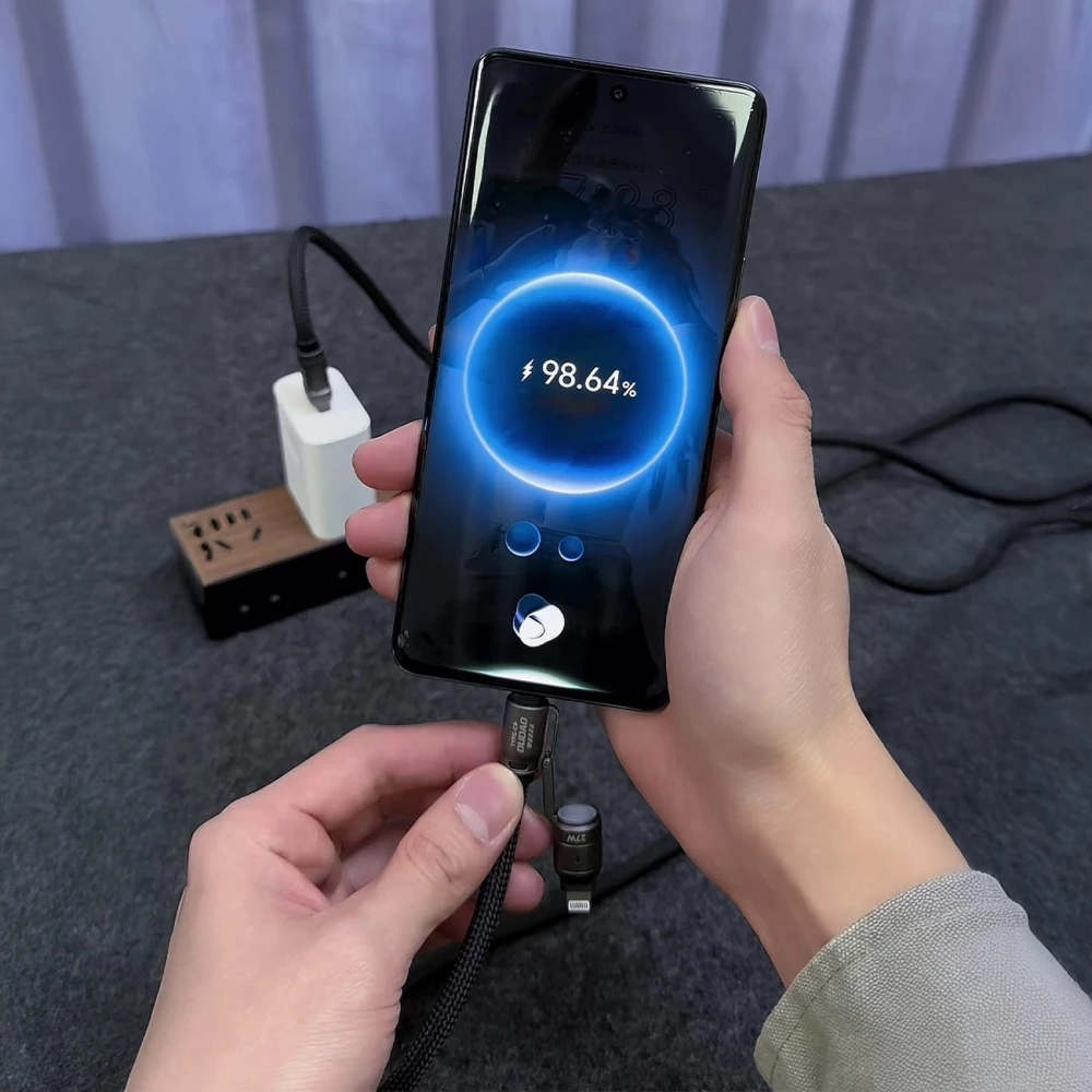 Lanière câble 4 en 1 Dudao L20MAX USB-A / USB-C / Lightning PD QC 65W (1.5 m) - Noir