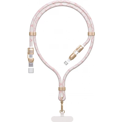 Lanière câble 4 en 1 Dudao L20MAX USB-A / USB-C / Lightning PD QC 65W (1.5 m) - Rose