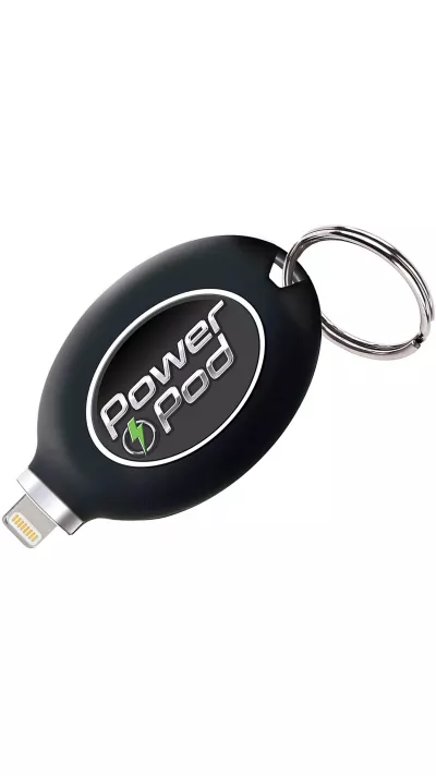 Mini Power Bank emergency Schlüsselanhänger externe Batterie 800mAh (iPhone - Lightning) - Schwarz