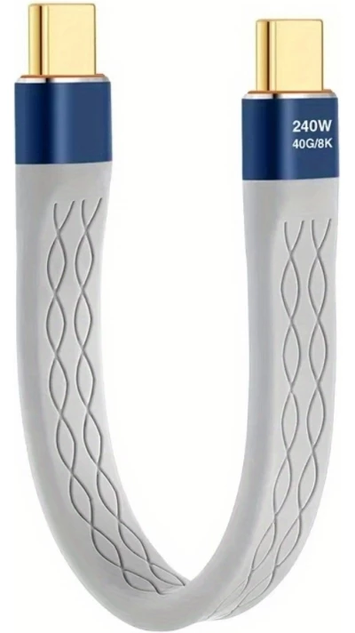 USB-C PD 240W Mini Flachkabel USB4 40 Gbps 8K@60 Hz Thunderbolt-kompatibel - Grau