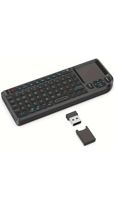 Mini kabelloses 2.4G Tastatur mit beleuchtetem Touchpad und kompakter Maus für PC und Smart TV - Schwarz