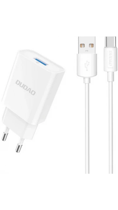 Pack Ladestecker Adapter USB-A 10W + Ladekabel USB-A 2.1A auf USB-C Dudao - Weiss