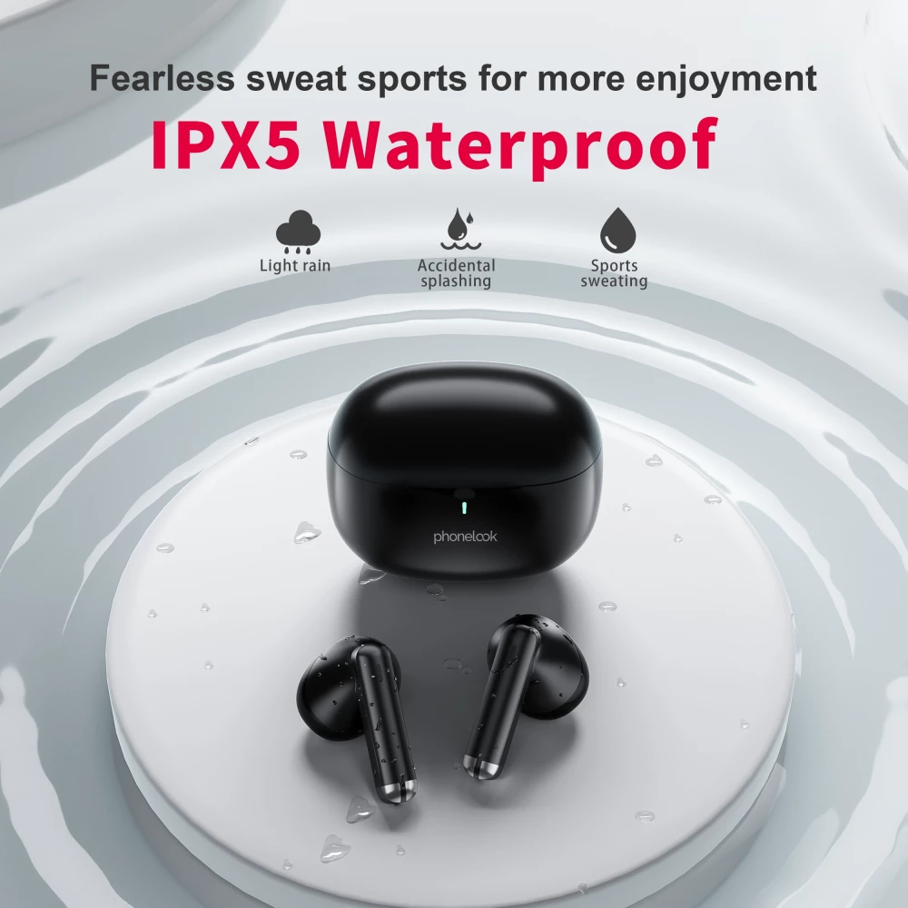 PhoneLook Pods 2 - Ecouteurs Bluetooth 5.3 sans fil TWS In-Ear ENC + boîte de chargement - Noir